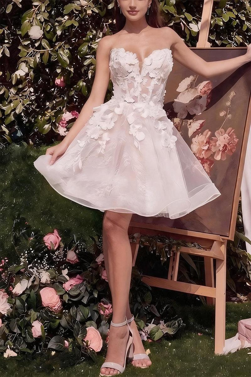 A-Line Short-Mini Lace Tulle Little White Dress 100027CR - 3 Days / Ivory / US6-UK8-EUR36 - COCOMELODY
